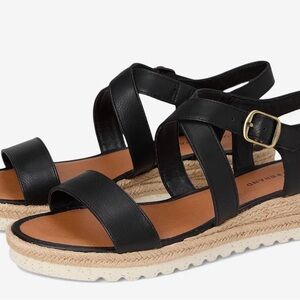 Lucky Brand Trianna espadrille wedge sandals in classic black leather Size 7.5